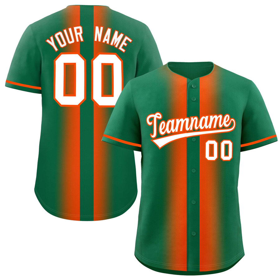 Custom Kelly Green Orange Lapel Gradient Fashion Baseball Jersey | BuyFootballJersey