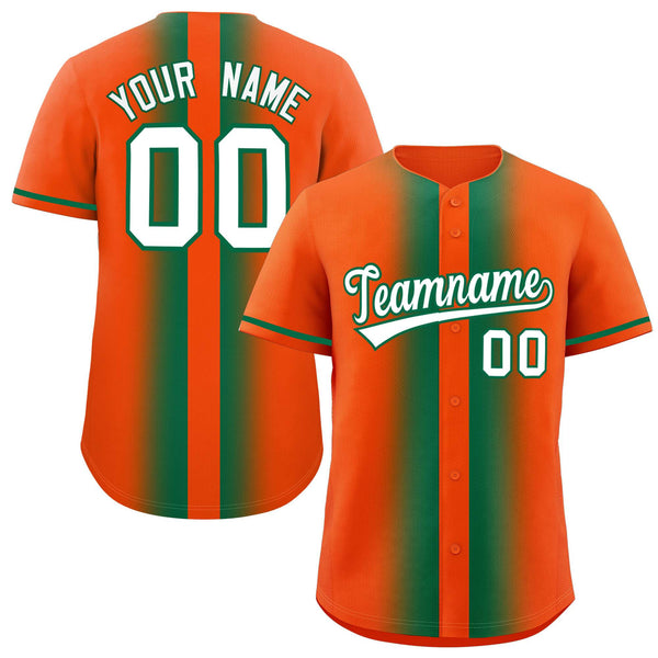 Custom Orange Kelly Green Lapel Gradient Fashion Baseball Jersey | BuyFootballJersey
