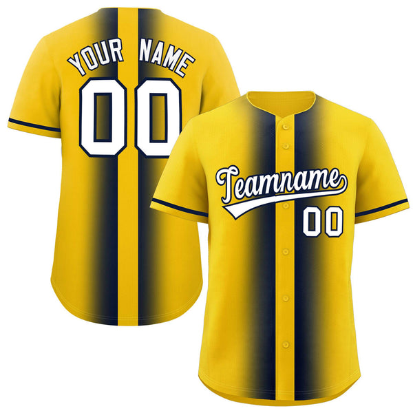 Custom Gold Navy Lapel Gradient Fashion Baseball Jersey | BuyFootballJersey