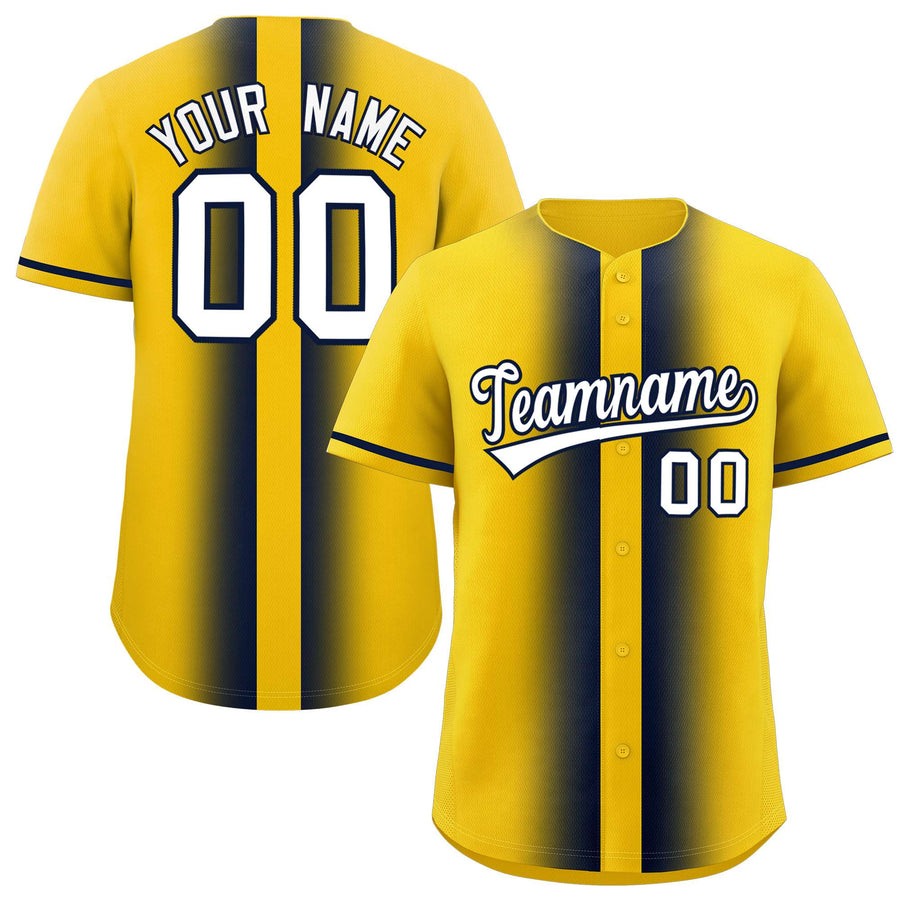 Custom Gold Navy Lapel Gradient Fashion Baseball Jersey | BuyFootballJersey