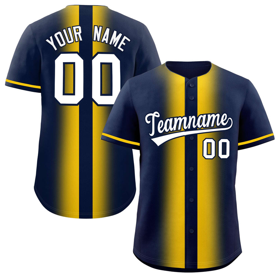 Custom Navy Gold Lapel Gradient Fashion Baseball Jersey | BuyFootballJersey