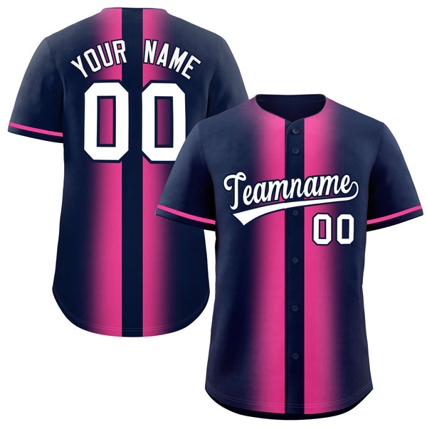 Custom Navy Pink Lapel Gradient Fashion Baseball Jersey | BuyFootballJersey