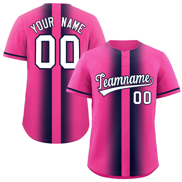 Custom Pink Navy Lapel Gradient Fashion Baseball Jersey | BuyFootballJersey