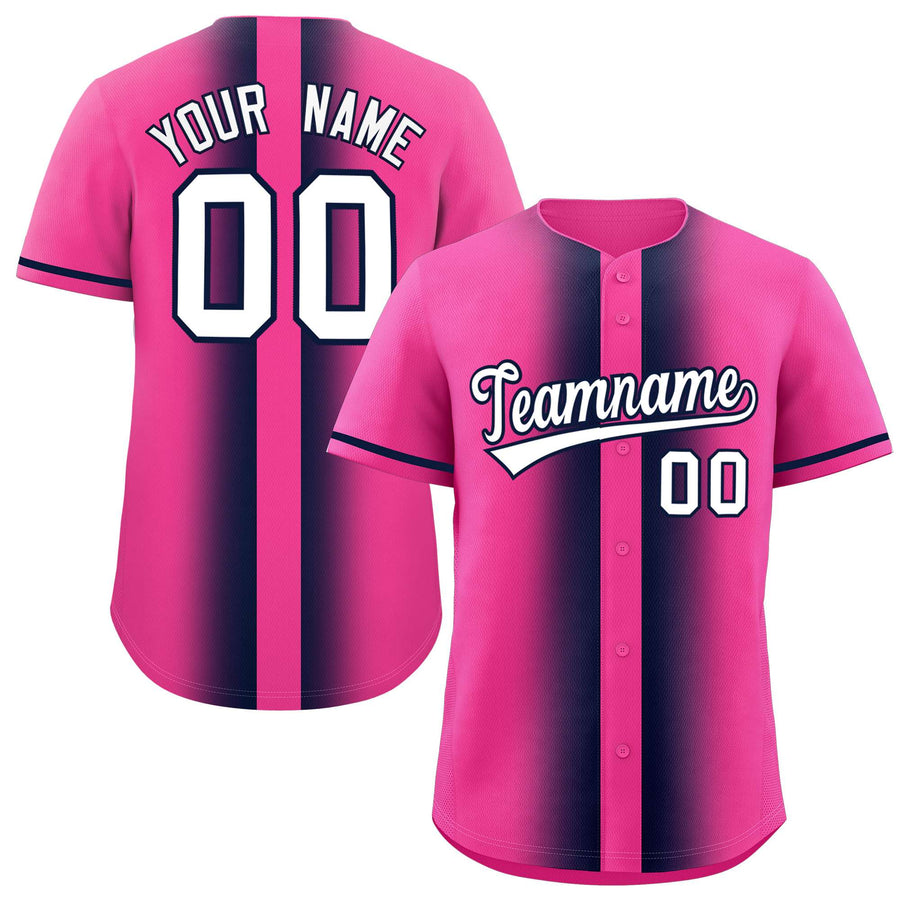 Custom Pink Navy Lapel Gradient Fashion Baseball Jersey | BuyFootballJersey