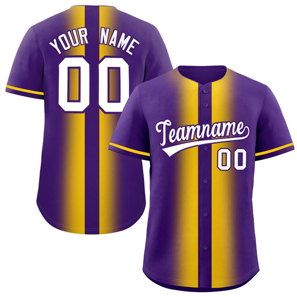 Custom Purple Gold Lapel Gradient Fashion Baseball Jersey | BuyFootballJersey