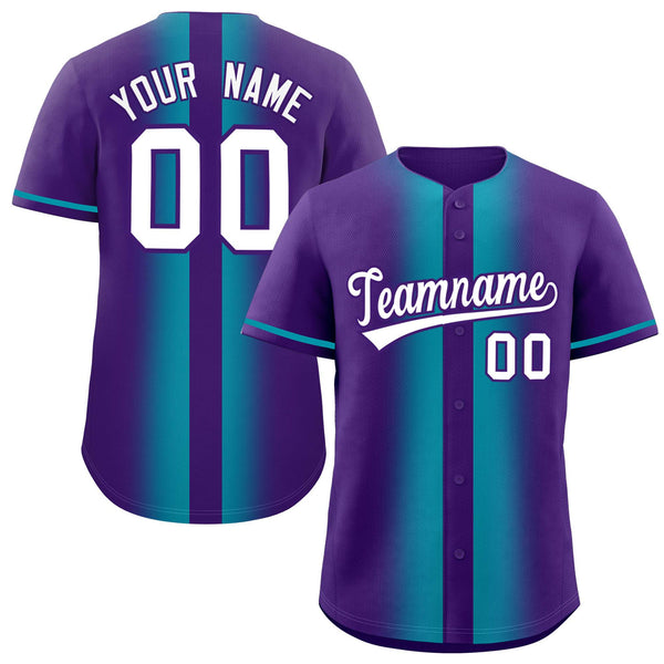Custom Purple Aqua Lapel Gradient Fashion Baseball Jersey | BuyFootballJersey