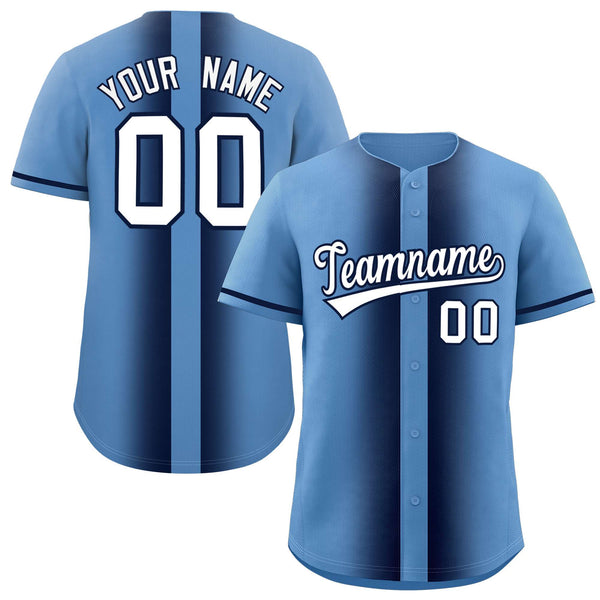 Custom Light Blue Navy Lapel Gradient Fashion Baseball Jersey | BuyFootballJersey