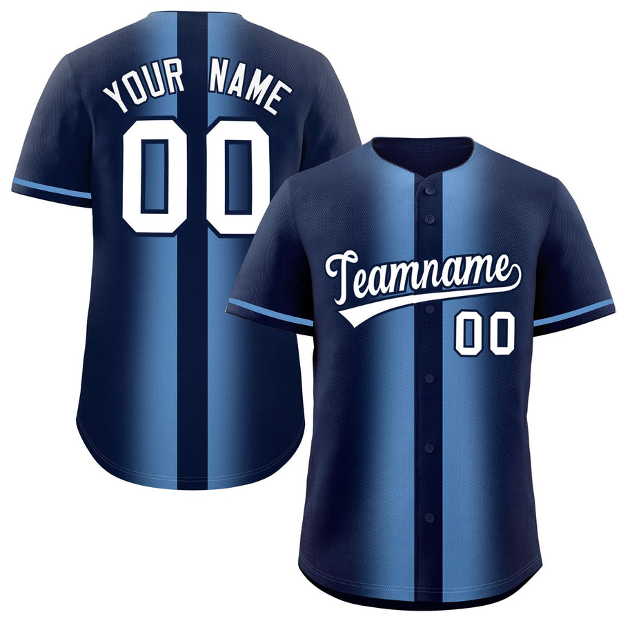 Custom Navy Light Blue Lapel Gradient Fashion Baseball Jersey | BuyFootballJersey