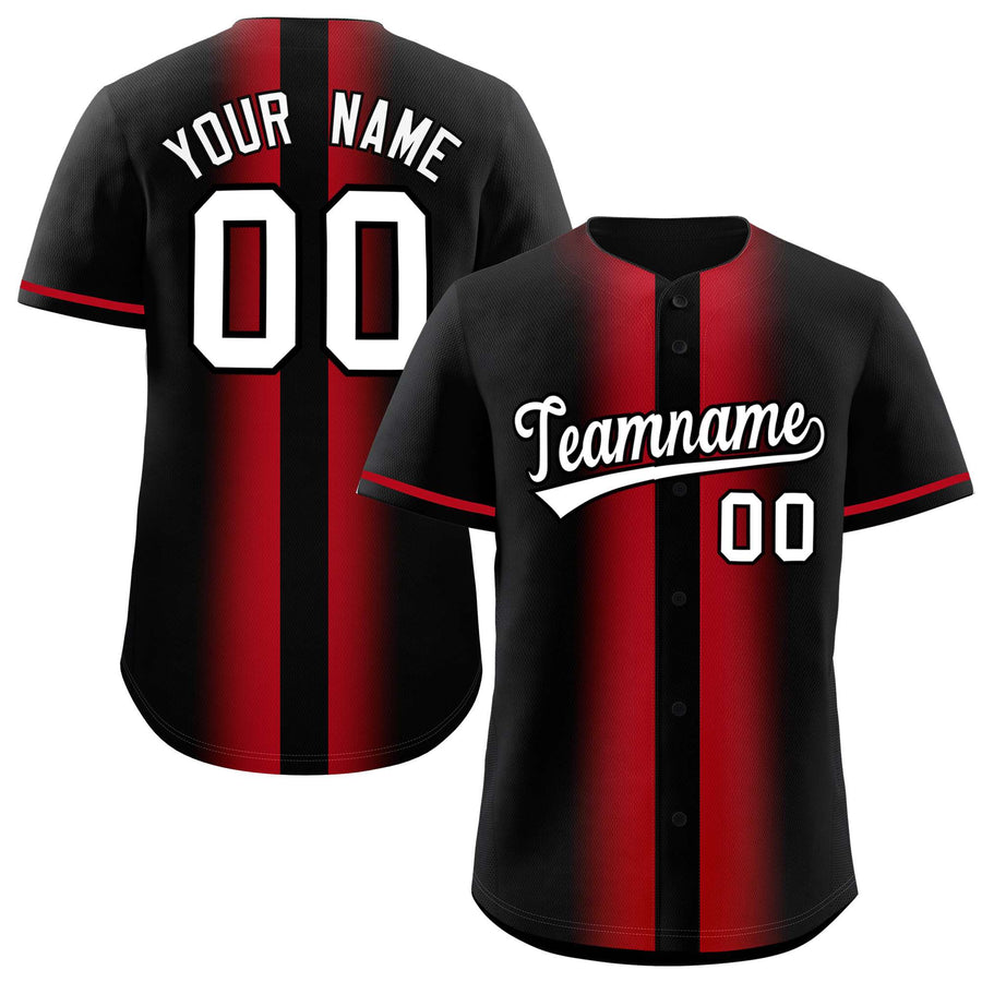 Custom Black Red Lapel Gradient Fashion Baseball Jersey | BuyFootballJersey