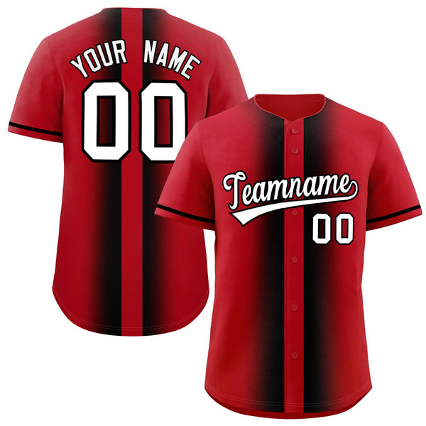 Custom Red Black Lapel Gradient Fashion Baseball Jersey | BuyFootballJersey