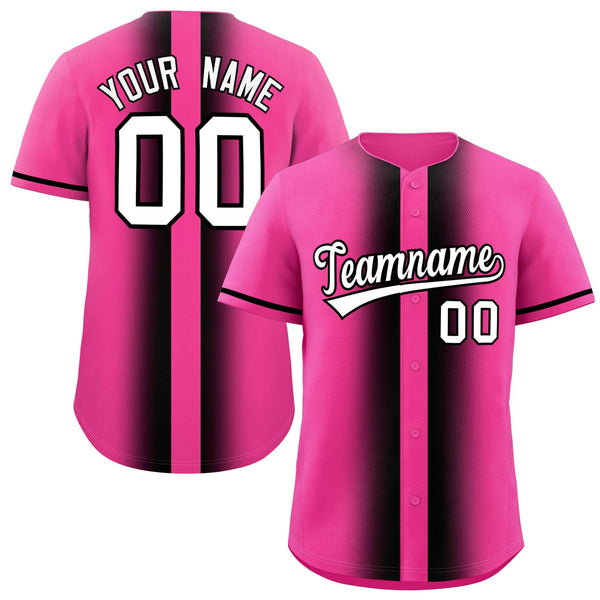 Custom Pink Black Lapel Gradient Fashion Baseball Jersey | BuyFootballJersey