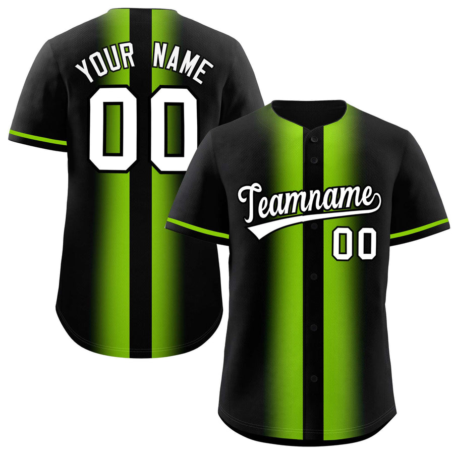 Custom Black Neon Green Lapel Gradient Fashion Baseball Jersey | BuyFootballJersey