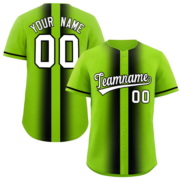 Custom Neon Green Black Lapel Gradient Fashion Baseball Jersey | BuyFootballJersey