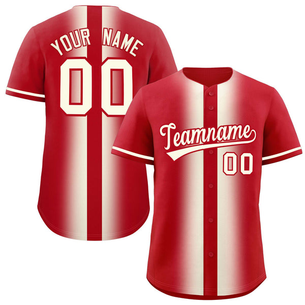 Custom Red Cream Lapel Gradient Fashion Baseball Jersey | BuyFootballJersey