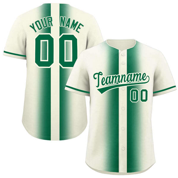 Custom Cream Kelly Green Lapel Gradient Fashion Baseball Jersey | BuyFootballJersey
