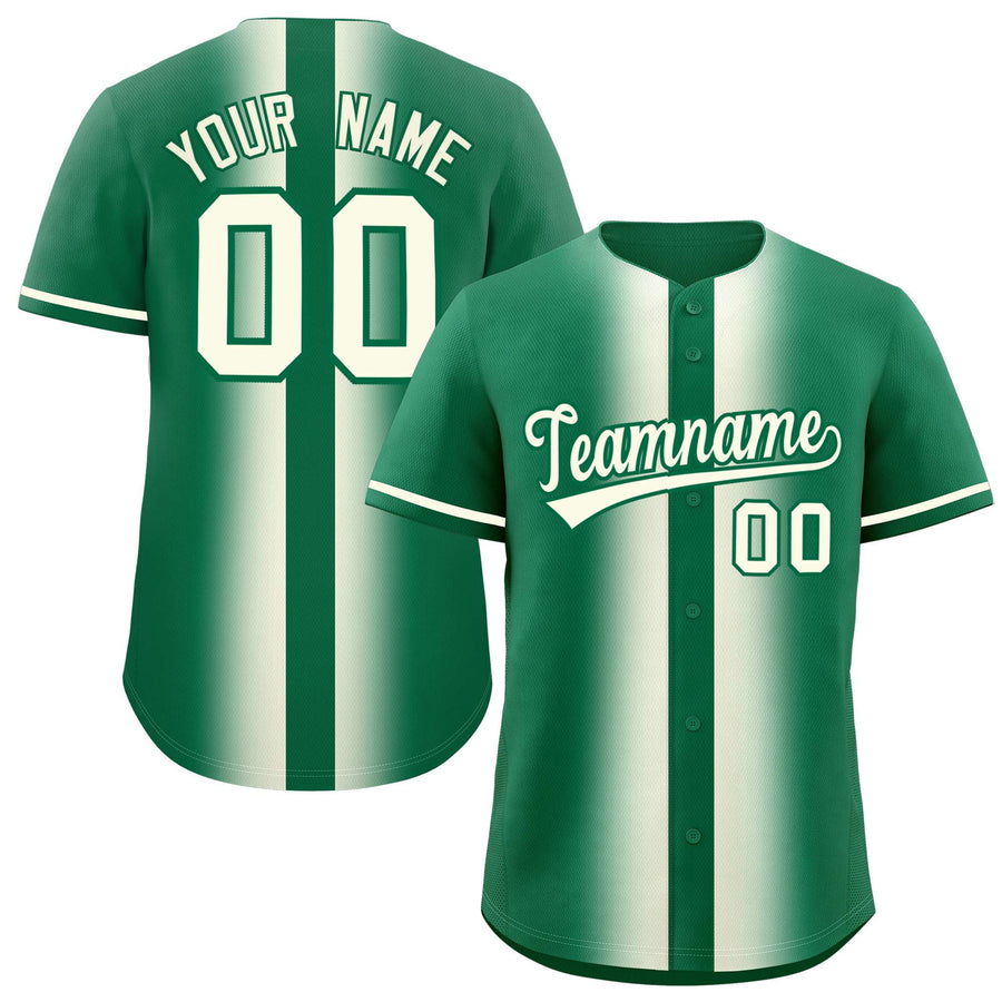 Custom Kelly Green Cream Lapel Gradient Fashion Baseball Jersey | BuyFootballJersey