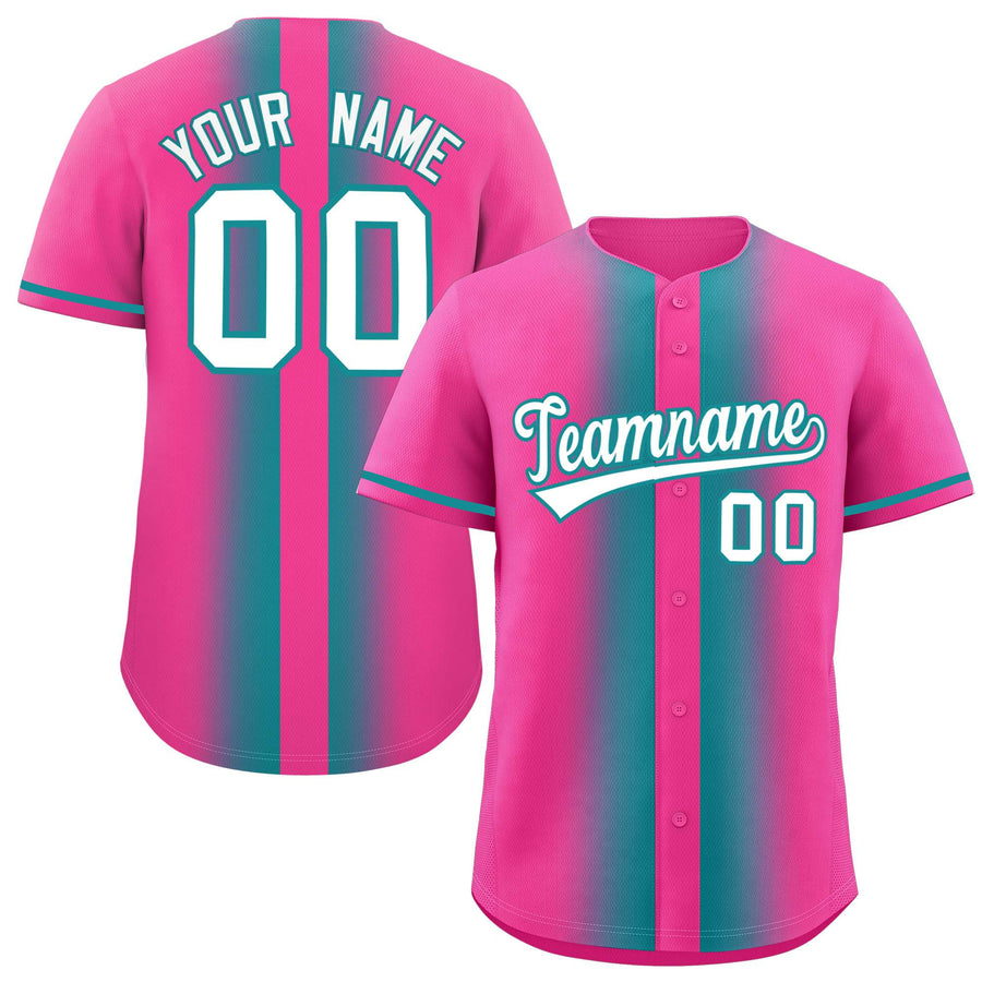 Custom Pink Aqua Lapel Gradient Fashion Baseball Jersey | BuyFootballJersey