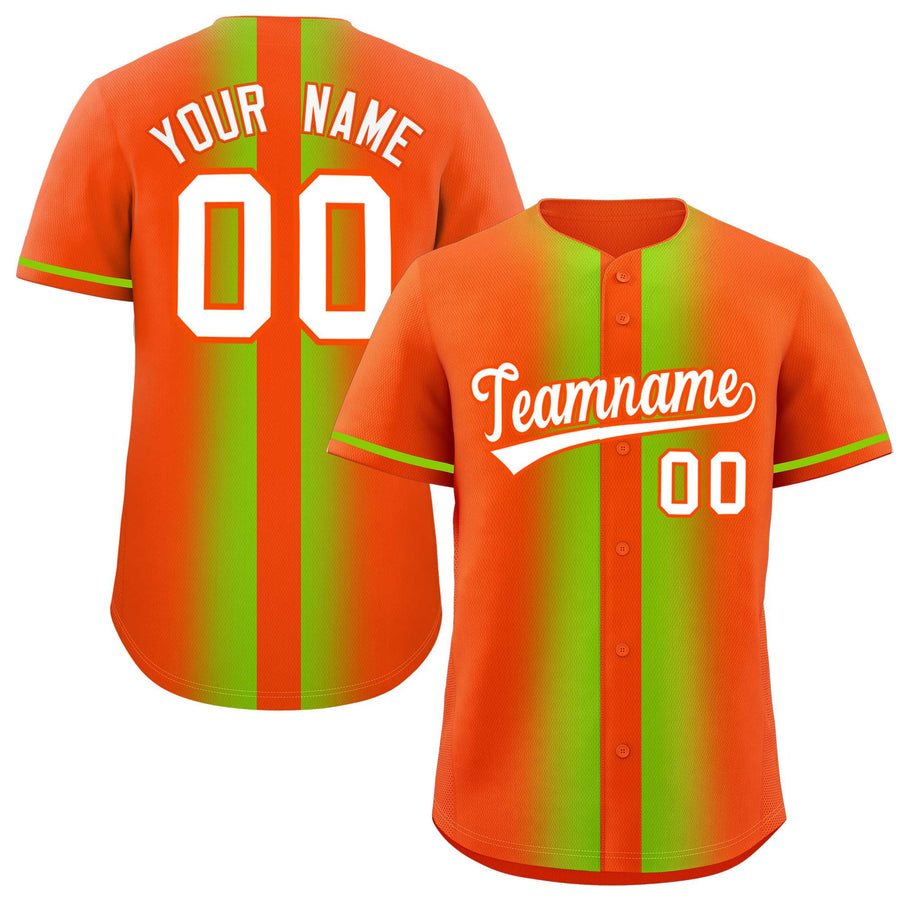 Custom Orange Neon Green Lapel Gradient Fashion Baseball Jersey | BuyFootballJersey