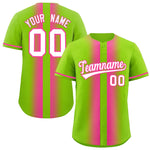 Custom Neon Green Pink Lapel Gradient Fashion Baseball Jersey | BuyFootballJersey