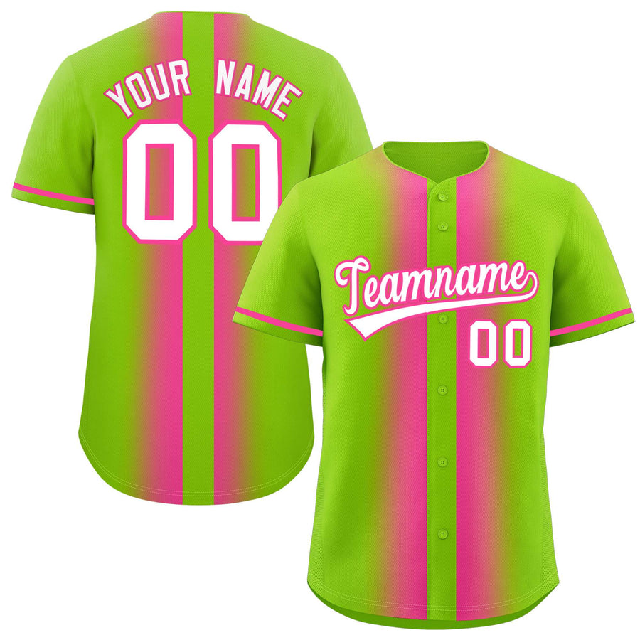 Custom Neon Green Pink Lapel Gradient Fashion Baseball Jersey | BuyFootballJersey
