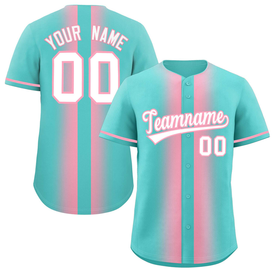 Custom Bright Green Light Pink Lapel Gradient Fashion Baseball Jersey | BuyFootballJersey