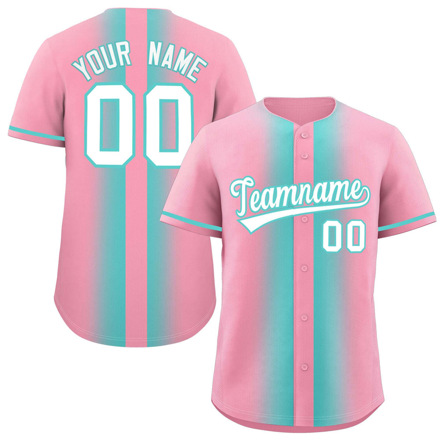 Custom Light Pink Bright Green Lapel Gradient Fashion Baseball Jersey | BuyFootballJersey