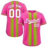 Custom Pink Neon Green Lapel Gradient Fashion Baseball Jersey | BuyFootballJersey