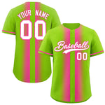 Custom Neon Green Pink Lapel Gradient Fashion Baseball Jersey | BuyFootballJersey