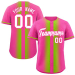 Custom Pink Neon Green Lapel Gradient Fashion Baseball Jersey | BuyFootballJersey