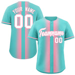 Custom Bright Green Light Pink Lapel Gradient Fashion Baseball Jersey | BuyFootballJersey