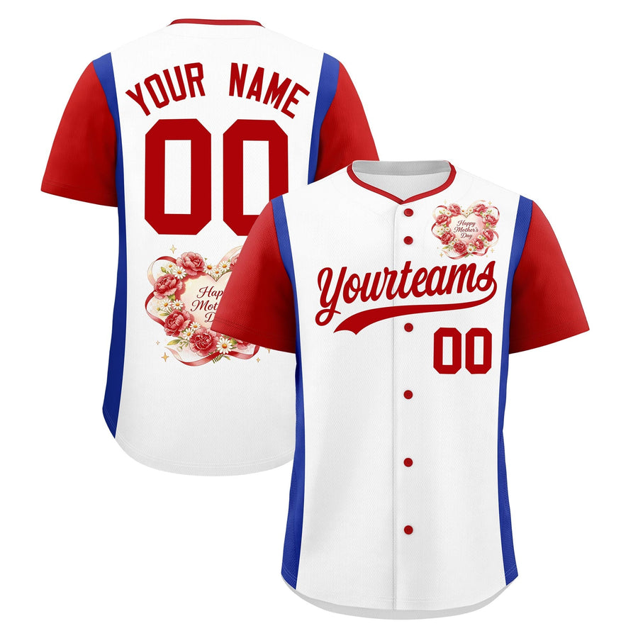 Custom White Red Royal Blue Mother's Day Style Personalization Wrinkle-Resistant Baseball Jersey | BuyFootballJersey
