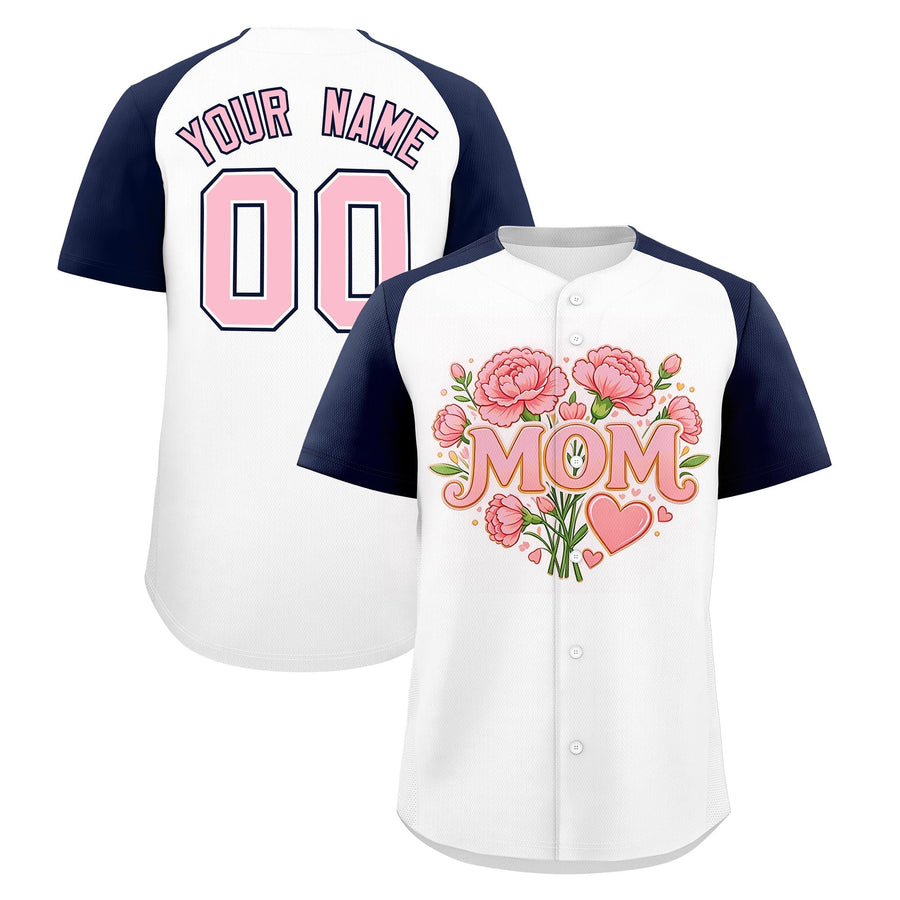 Custom White Navy Light Pink Mother's Day Style Personalization Breathable Baseball Jersey | BuyFootballJersey
