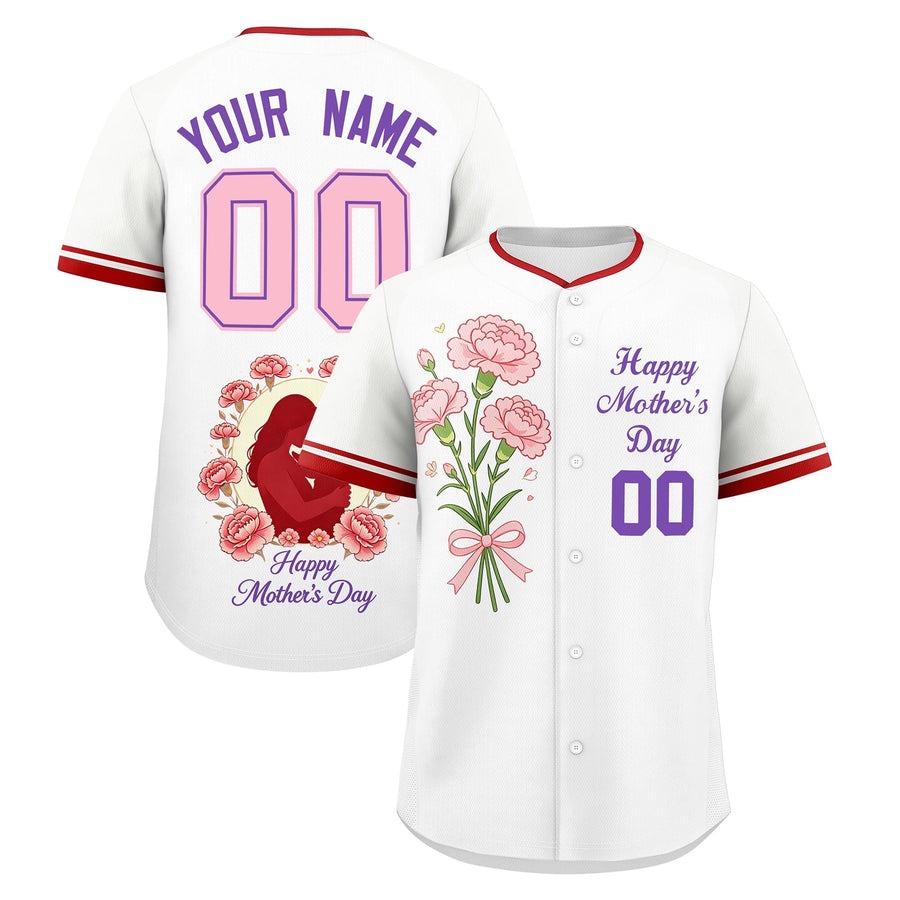 Custom White Red Mother's Day Style Personalization Wrinkle-Resistant Baseball Jersey | BuyFootballJersey