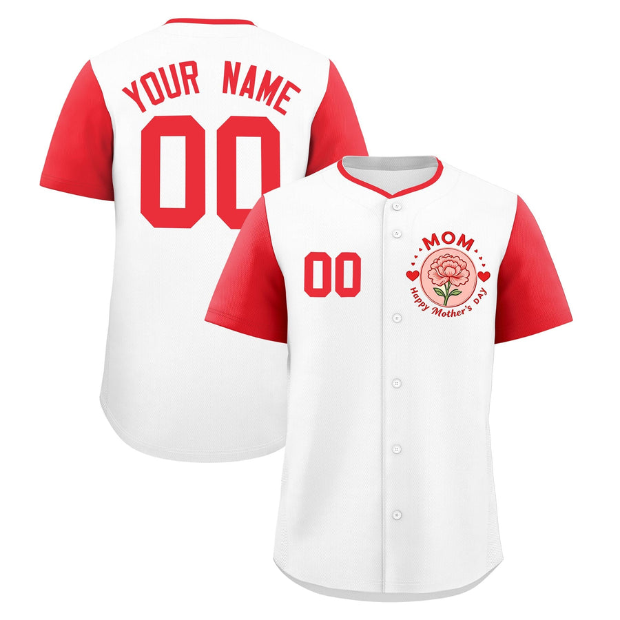 Custom White Light Red Mother's Day Style Personalization Breathable Baseball Jersey | BuyFootballJersey