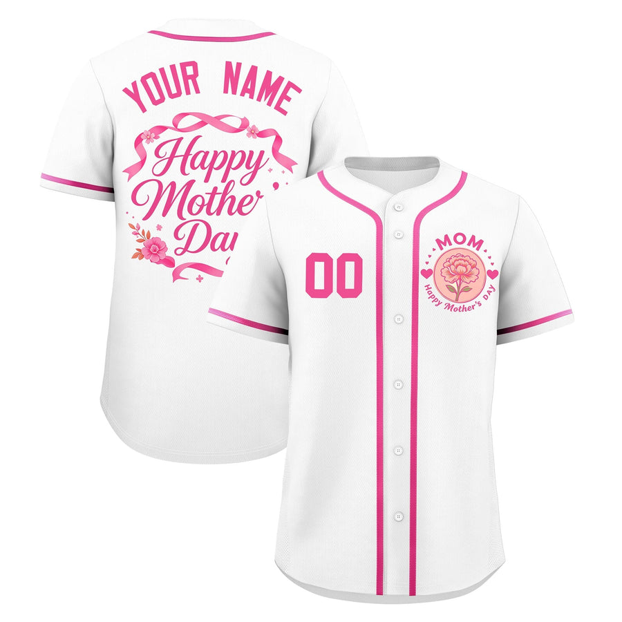 Custom White Pink Mother's Day Style Personalization Wrinkle-Resistant Baseball Jersey | BuyFootballJersey