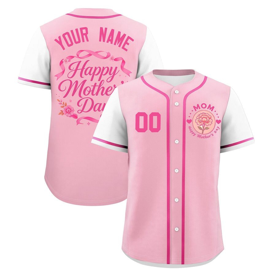 Custom Light Pink White Pink Mother's Day Style Personalization Breathable Baseball Jersey | BuyFootballJersey