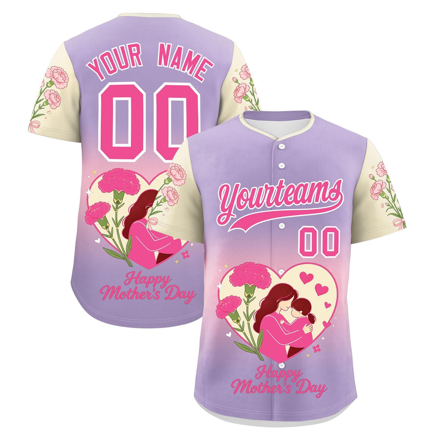 Custom Light Purple Light Pink Light Khaki Mother's Day Style Personalization Wrinkle-Resistant Baseball Jersey | BuyFootballJersey