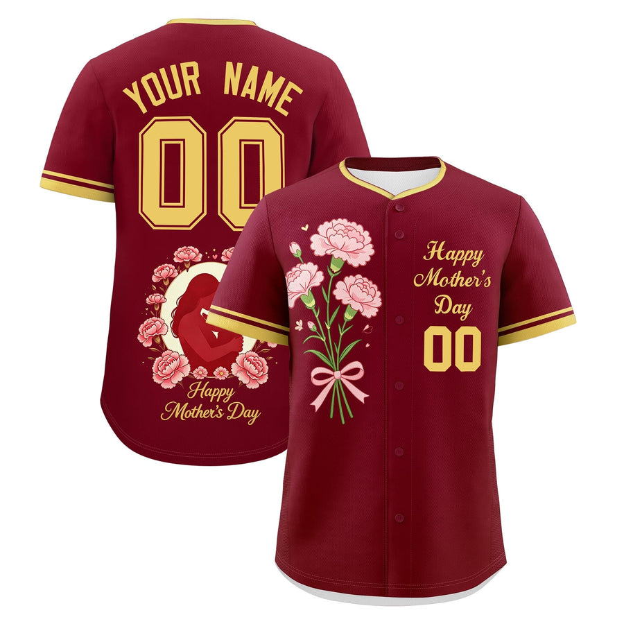 Custom Crimson Khaki Mother's Day Style Personalization Wrinkle-Resistant Baseball Jersey | BuyFootballJersey