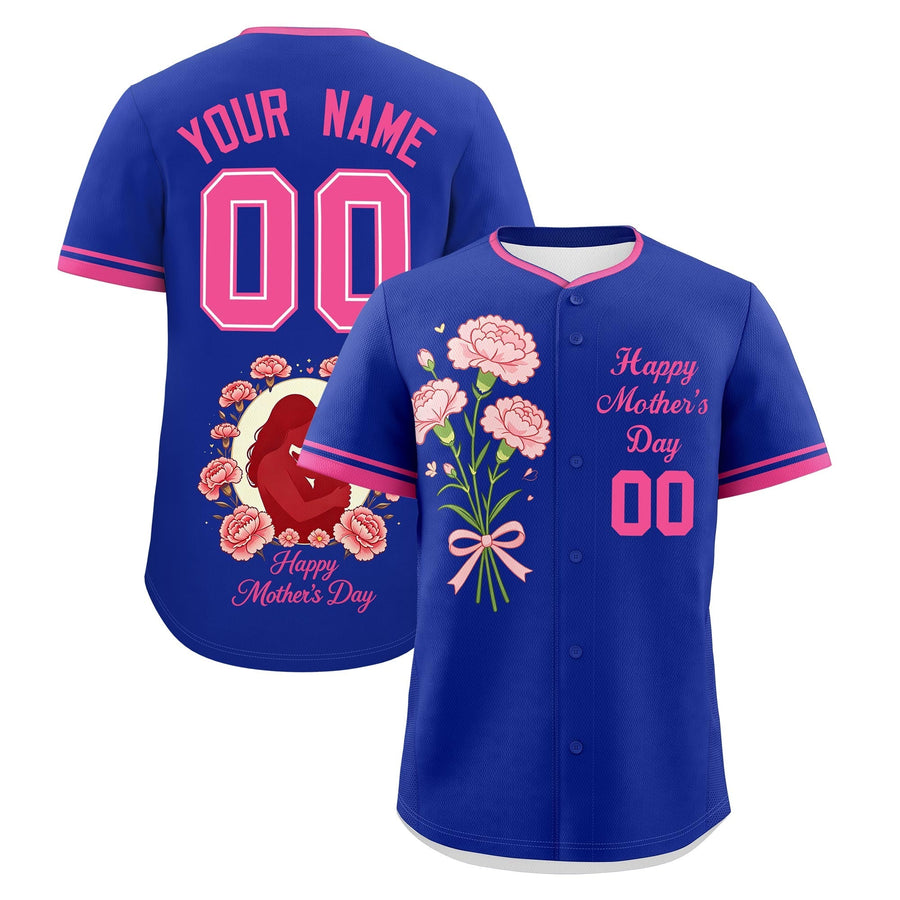 Custom Royal Blue Pink Mother's Day Style Personalization Breathable Baseball Jersey | BuyFootballJersey