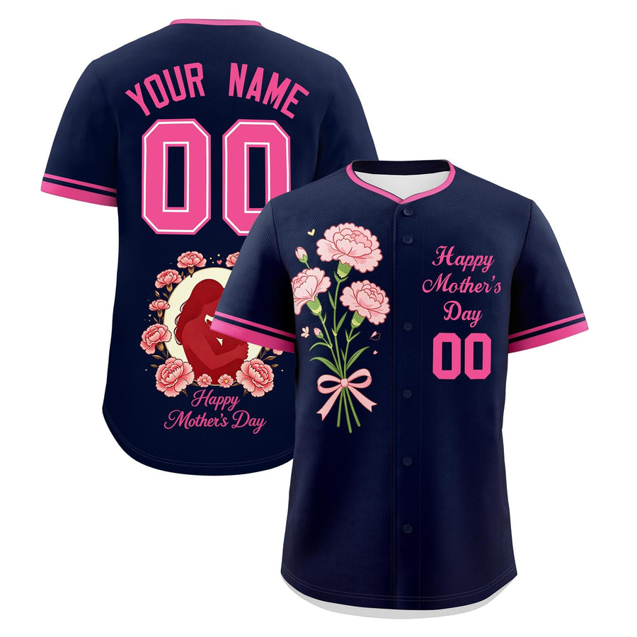 Custom Navy Pink Mother's Day Style Personalization Wrinkle-Resistant Baseball Jersey | BuyFootballJersey