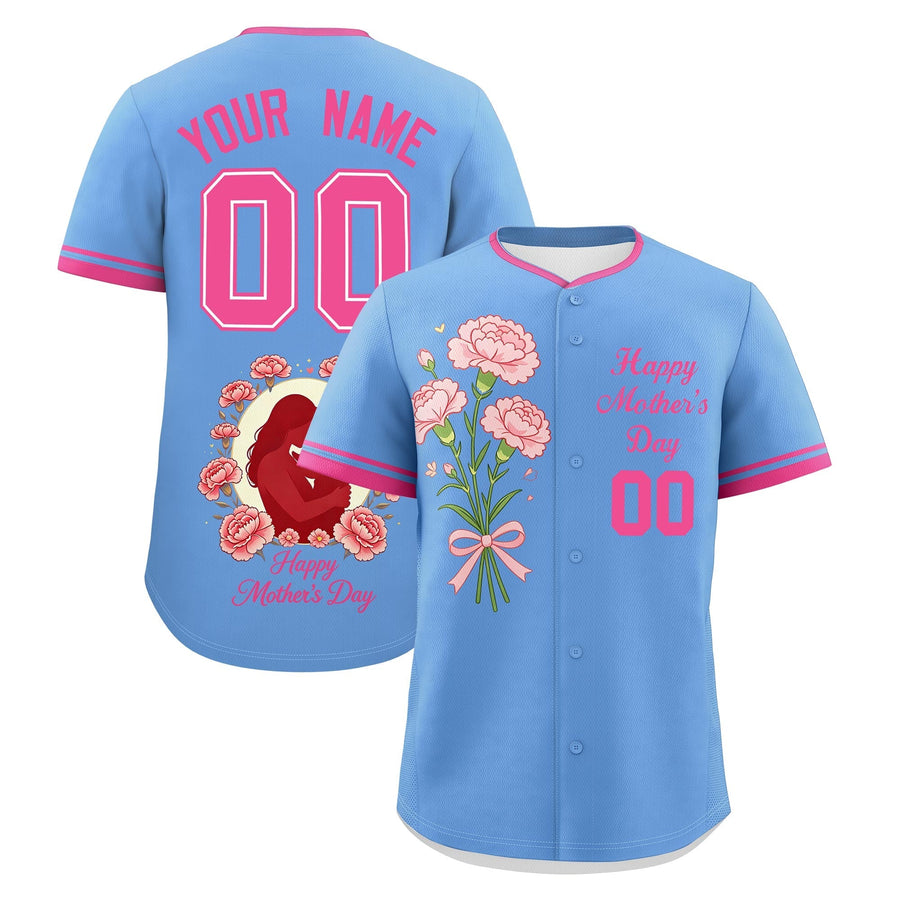 Custom Blue Pink Mother's Day Style Personalization Breathable Baseball Jersey | BuyFootballJersey