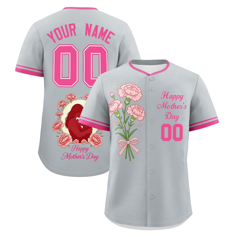 Custom Silver Pink Mother's Day Style Personalization Wrinkle-Resistant Baseball Jersey | BuyFootballJersey