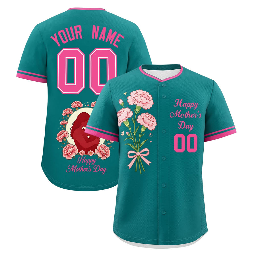 Custom Teal Pink Mother's Day Style Personalization Breathable Baseball Jersey | BuyFootballJersey