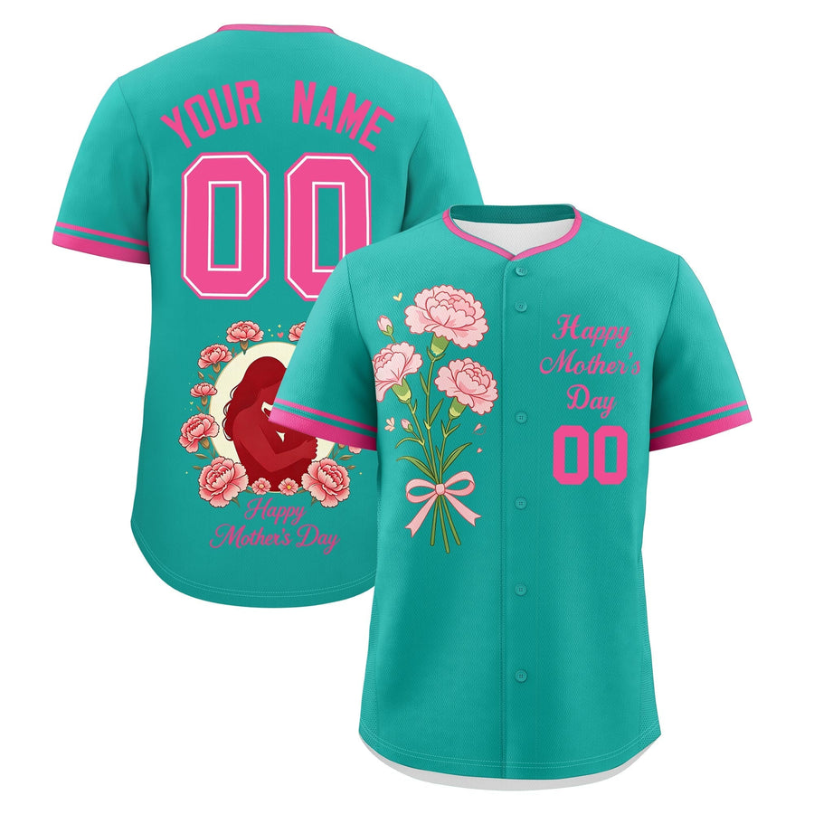 Custom Aqua Pink Mother's Day Style Personalization Wrinkle-Resistant Baseball Jersey | BuyFootballJersey