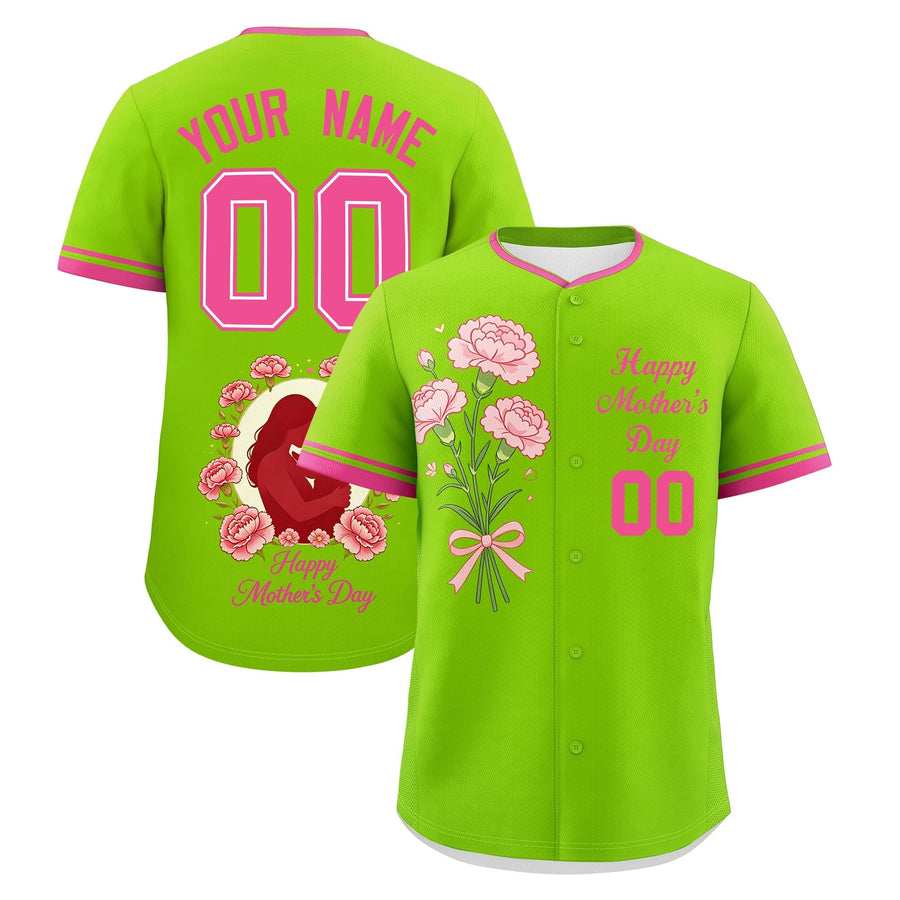 Custom Neon Green Pink Mother's Day Style Personalization Breathable Baseball Jersey | BuyFootballJersey