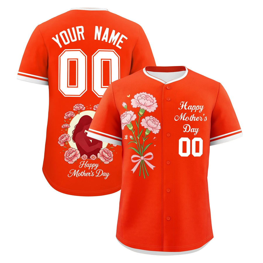 Custom Orange White Mother's Day Style Personalization Wrinkle-Resistant Baseball Jersey | BuyFootballJersey