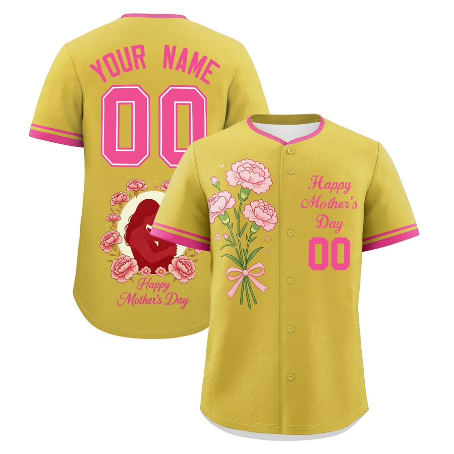 Custom Old Gold Pink Mother's Day Style Personalization Breathable Baseball Jersey | BuyFootballJersey