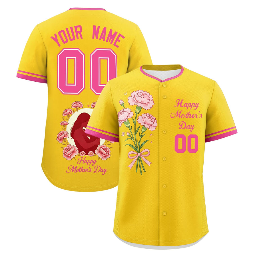 Custom Gold Pink Mother's Day Style Personalization Wrinkle-Resistant Baseball Jersey | BuyFootballJersey