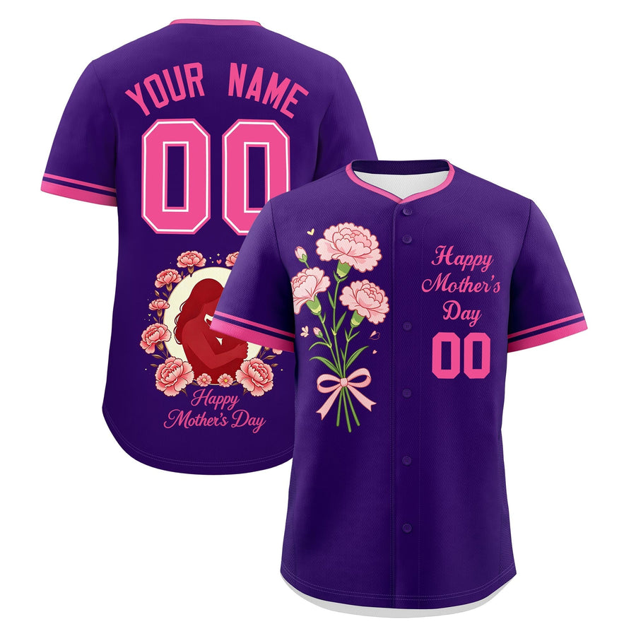 Custom Purple Pink Mother's Day Style Personalization Breathable Baseball Jersey | BuyFootballJersey