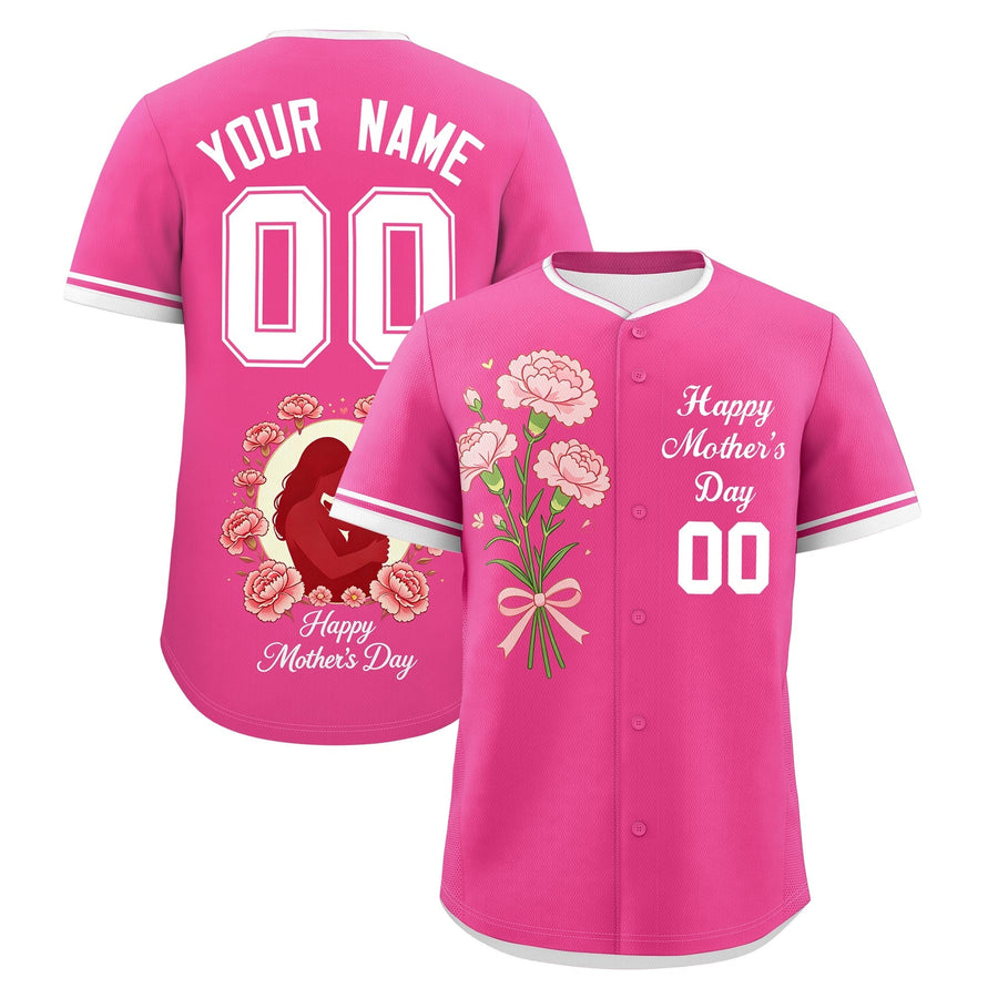 Custom Pink White Mother's Day Style Personalization Wrinkle-Resistant Baseball Jersey | BuyFootballJersey